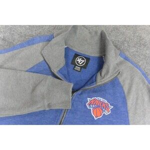 New York Knicks Mens Med 47 Brand Blue Gray Full Zip Track Jacket NBA Logo